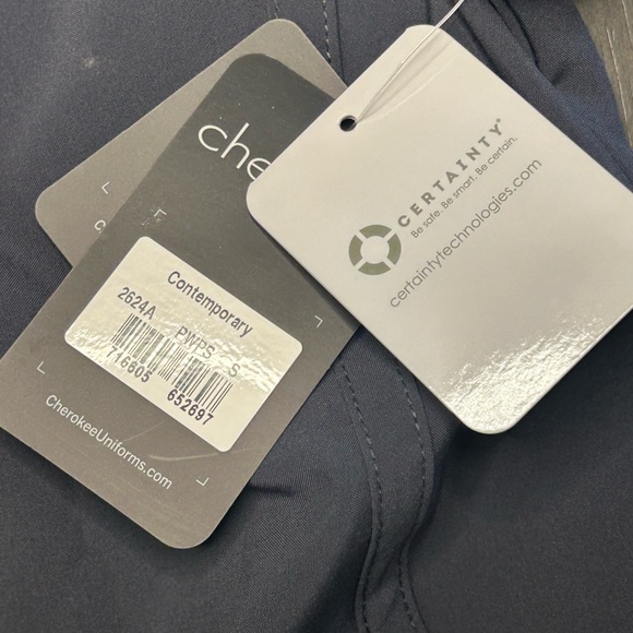 Cherokee infinity gray pewter scrub set round neck S top XS pet. Joggers NWT - Picture 5 of 15